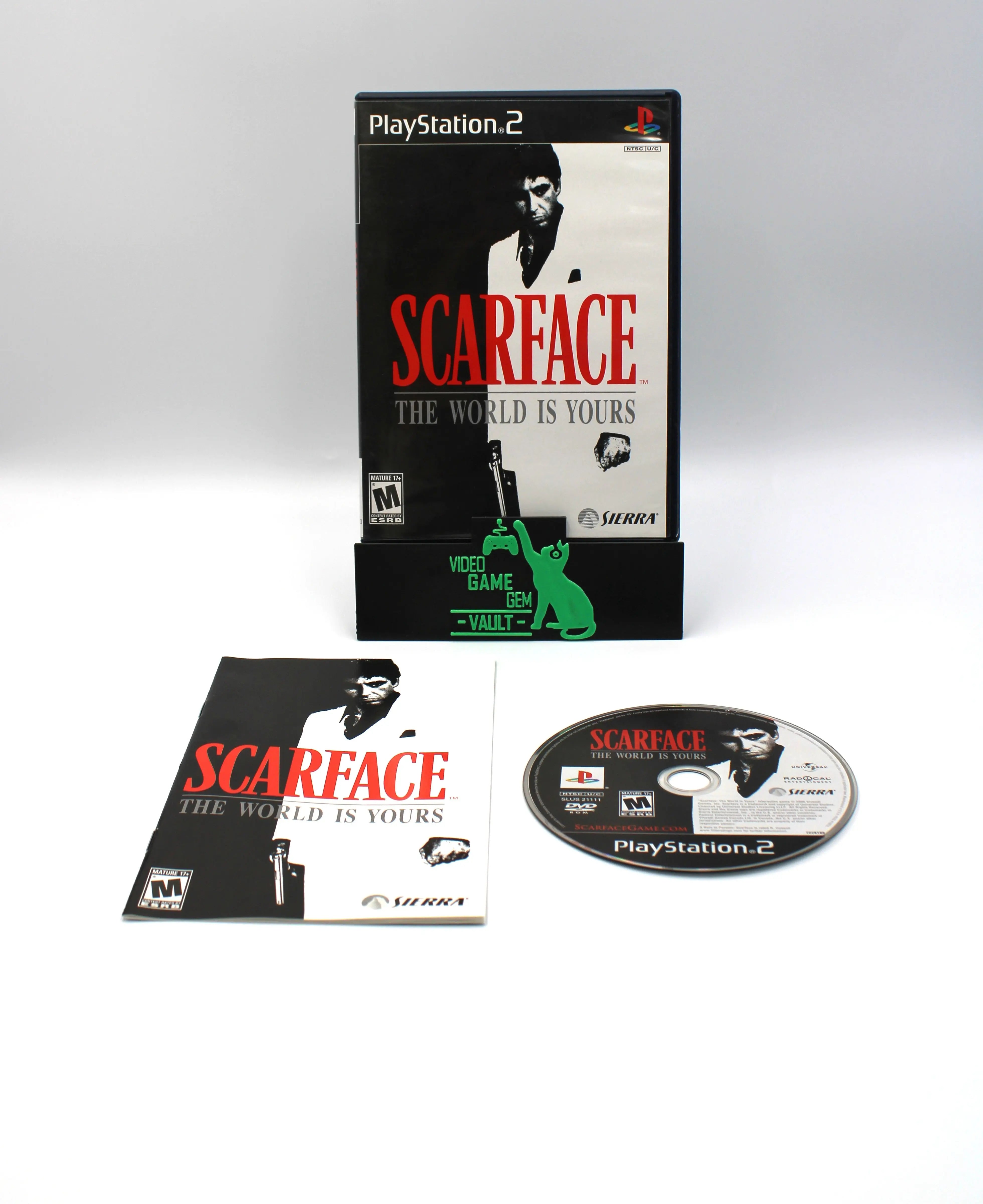 For sale online is an NTSC-U black label game Scarface The World Is Yours on the Sony PS2, PlayStation 2. CIB. See picture of OEM case, manual, cover, authentic working disc.